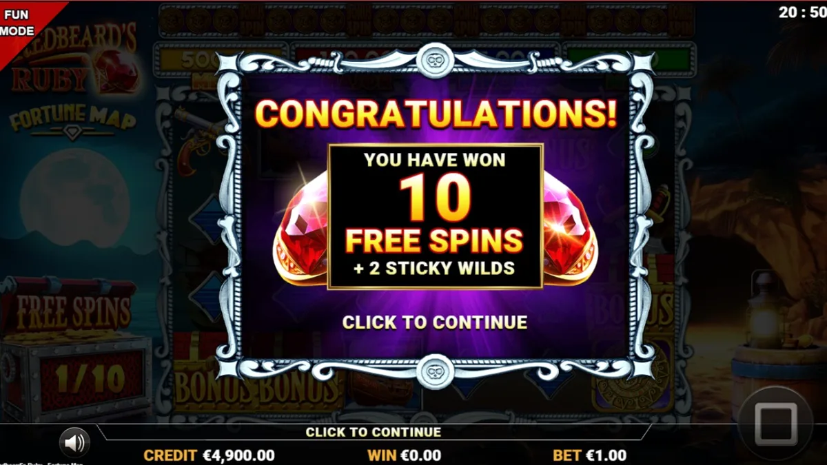 Redbeard’s Ruby – Fortune Map slot machine game interface featuring pirate treasure theme