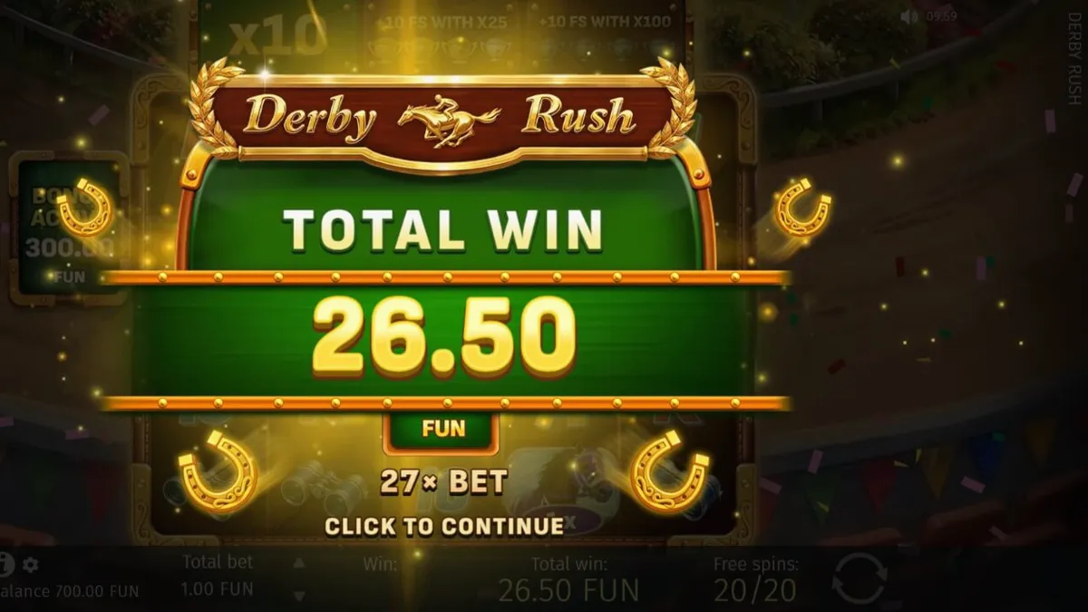 Tampilan visual slot Derby Rush dengan tema pacuan kuda yang mewah dan elegan