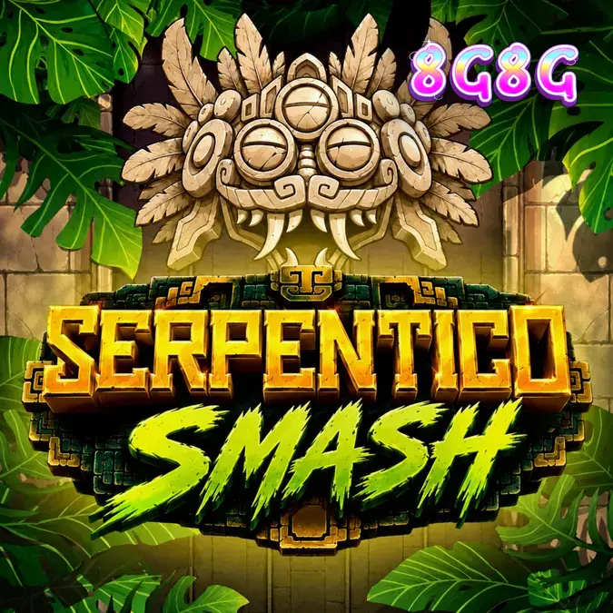 Tampilan visual slot Serpentico Smash dengan latar belakang reruntuhan hutan.